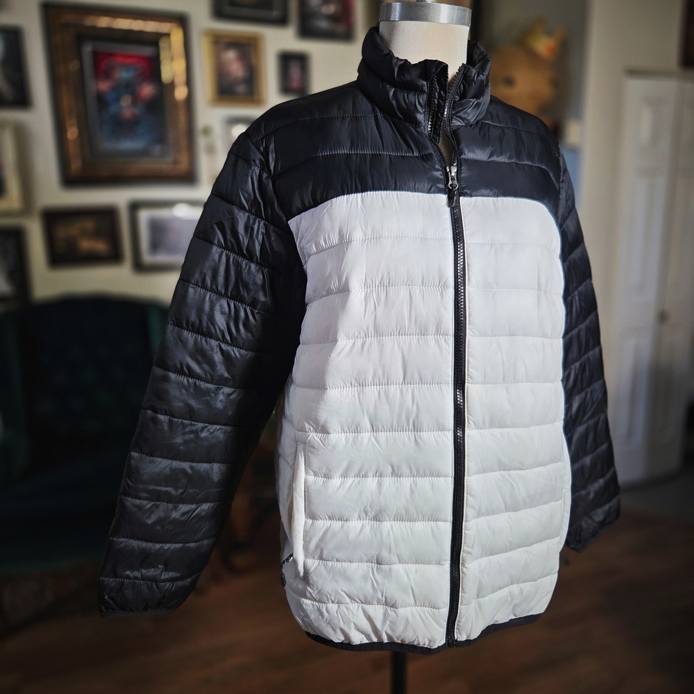 Swiss Tech Mens Puffer Jacket White Colorblock Full Zip Winter Coat